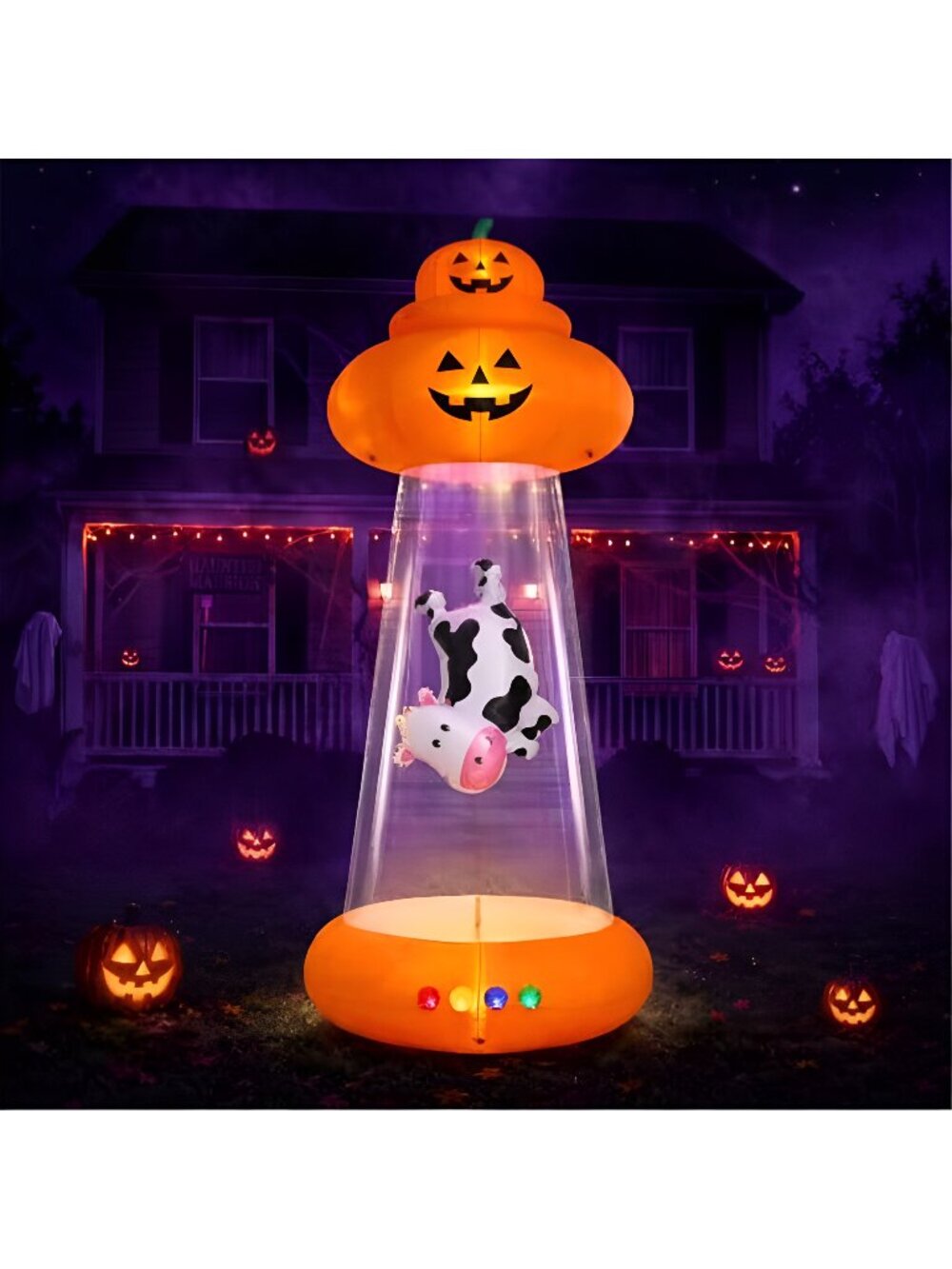 9 FT Halloween Inflatable Pumpkin, UFO Unique Alien Cow Abduction Design